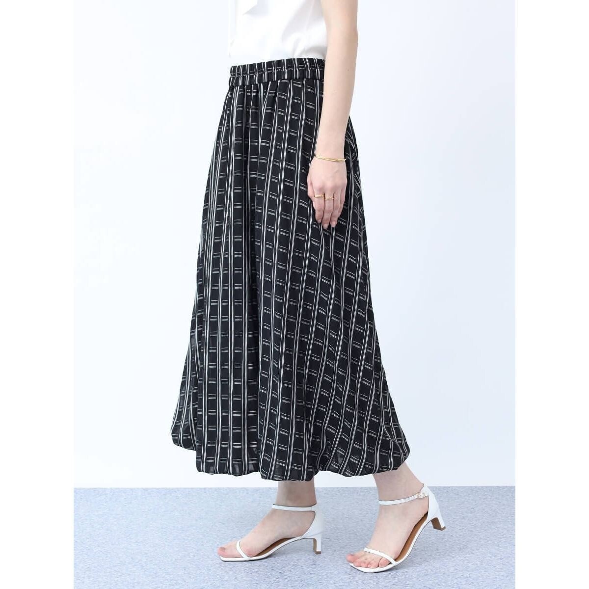 Aga / ストライプ柄サーキュラースカート HYU ストライプギャザー