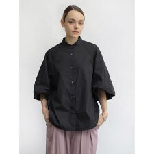 バルーンハーフスリーブノーカラーシャツ