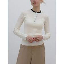 ヘンリーネックバイカラーリブニット