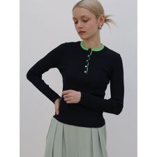 ヘンリーネックバイカラーリブニット