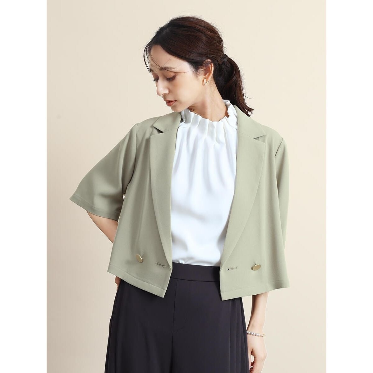 現行品　ヤマダヤ　FENNEL クロップド丈ハーフスリーブジャケット ヤマダヤ FENNEL クロップド丈ハーフスリーブジャケット ノー