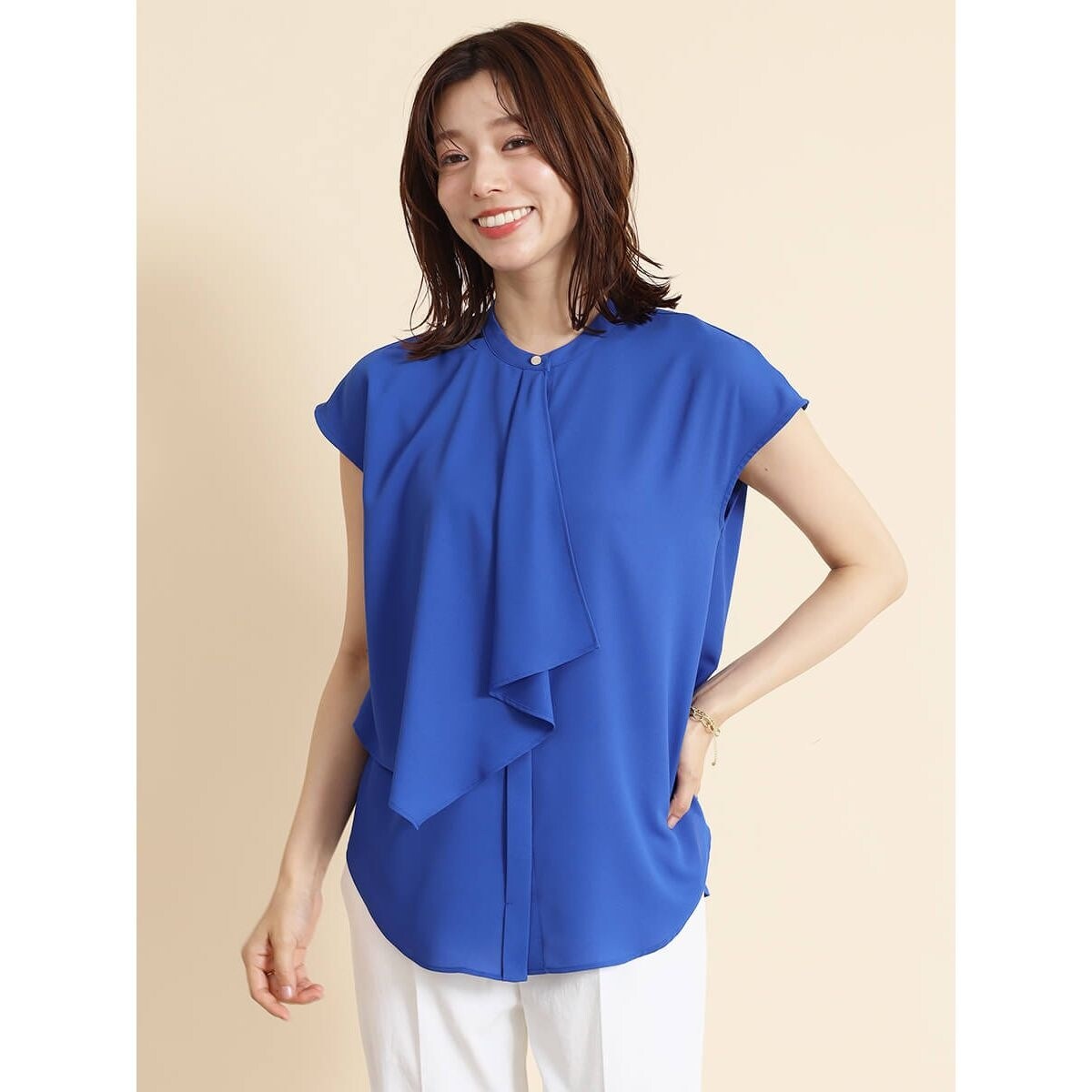【定価21,780円】ヤマダヤ　パールビジューブラウス　ネイビー　M ビッグパールカラーフリルブラウス ビッグカラー パールビジュー