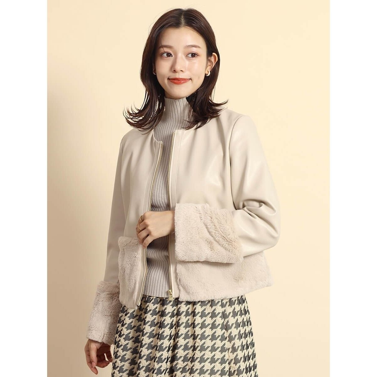 【値下げ】FENNEL ファー ドッキング フェイクレザー ブルゾン 新品未使用 値下げ】FENNEL ファー ドッキング フェイクレザー ブルゾン