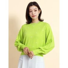 フラワー刺繍クルーネックニットトップス