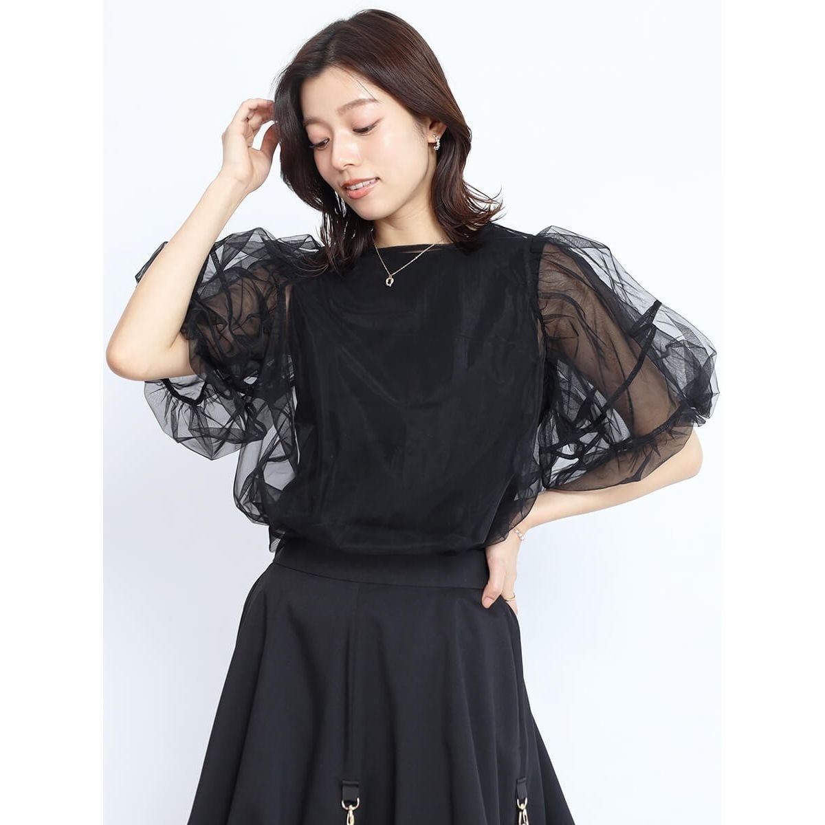 SCOT CLUB　（9号）　ビジュー付チュールキャミドレス　レースアップ　黒 SCOT CLUB （9号） ビジュー付チュールキャミドレス レース
