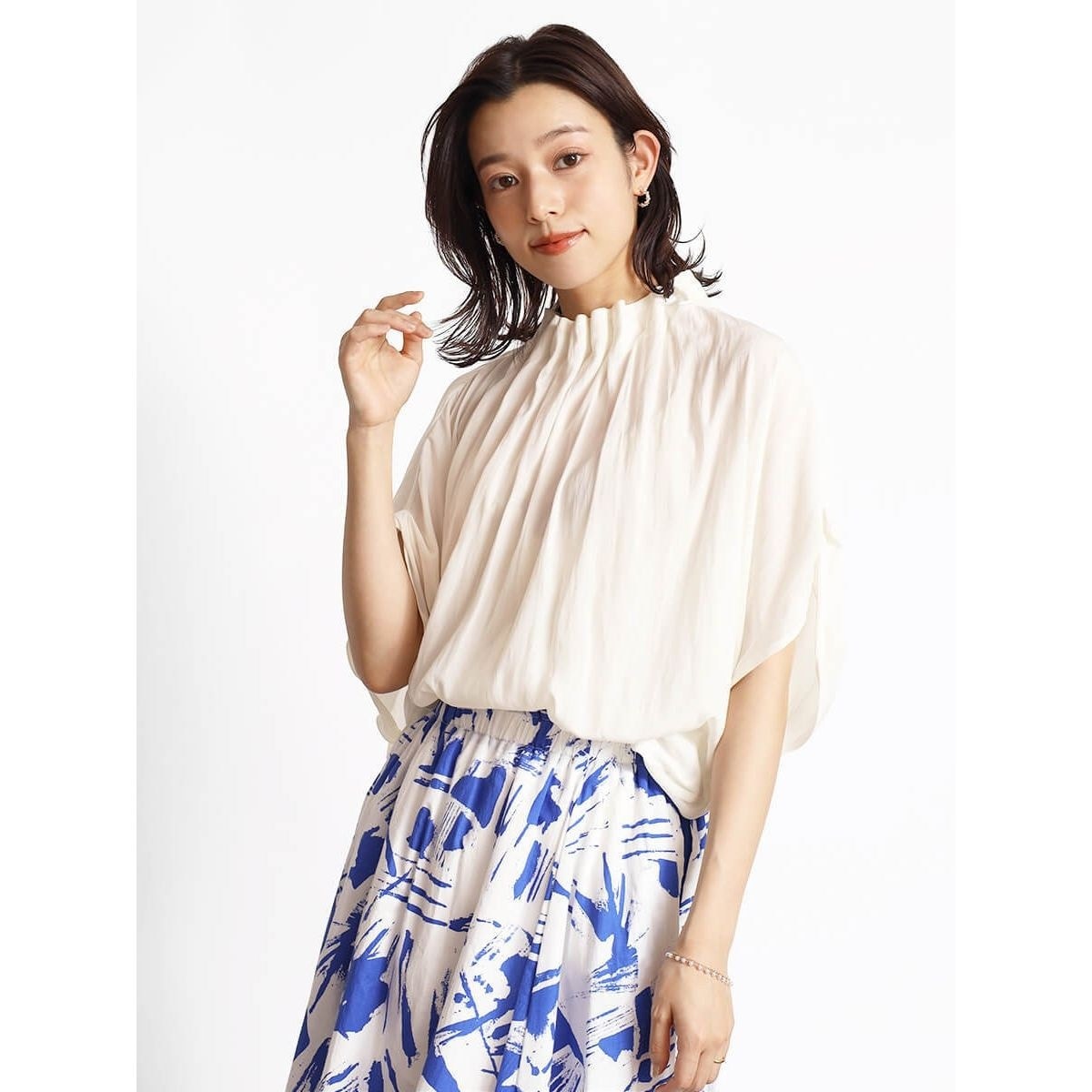 新品 FENNEL 襟付き ティアードブラウス 38 フェンネル FENNEL ギャザーネックブラウス（greige