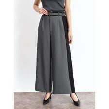 ベルト付きバイカラーワイドパンツ