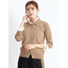 フリル付きポロ襟カーディガン