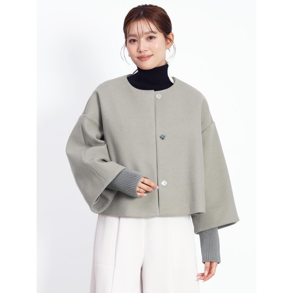 新品タグ付き♡ヤマダヤ　プチローブ　ライトグレー　パールボタンコート 新品タグ付き♡ヤマダヤ プチローブ ライトグレー パールボタン