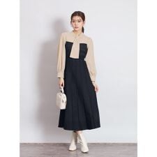 ブラウス×ニットドッキングワンピース