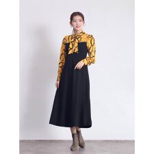 幾何学ブラウス×ニットドッキングワンピース