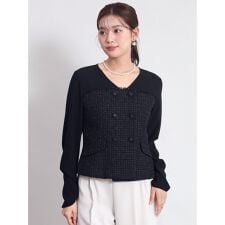 ニットツイードVネックブラウス
