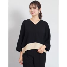 Vネック配色ドルマンプルオーバー