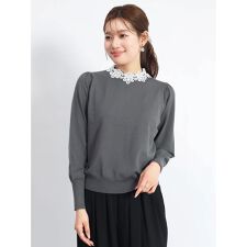 レースネックニットトップス