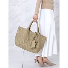 ミニポーチ付き編み込みスクエアビッグトート