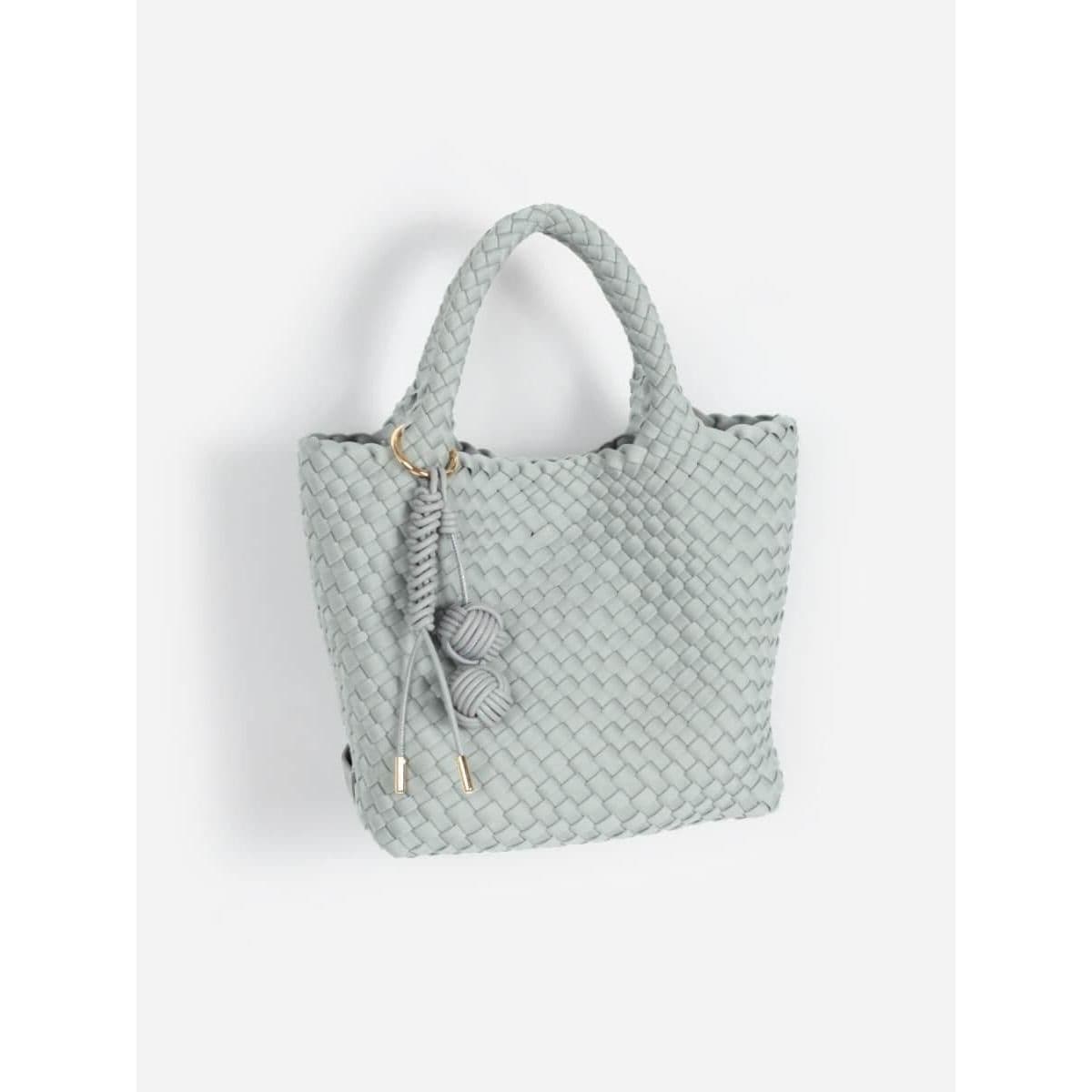 【NEW】フェンネル（FENNEL）/ミニポーチ付き編み込みスクエアミニトート(ivory/light blue) ミニポーチ付き編み込みスクエアミニトート(ivory/light blue