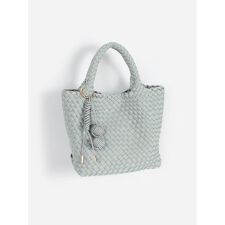 ミニポーチ付き編み込みスクエアミニトート(ivory/light blue)