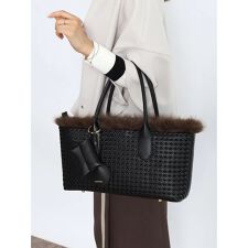 差し編みメッシュファー付きハンドバッグ