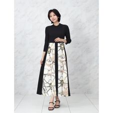 スカーフプリントニットドッキングワンピース