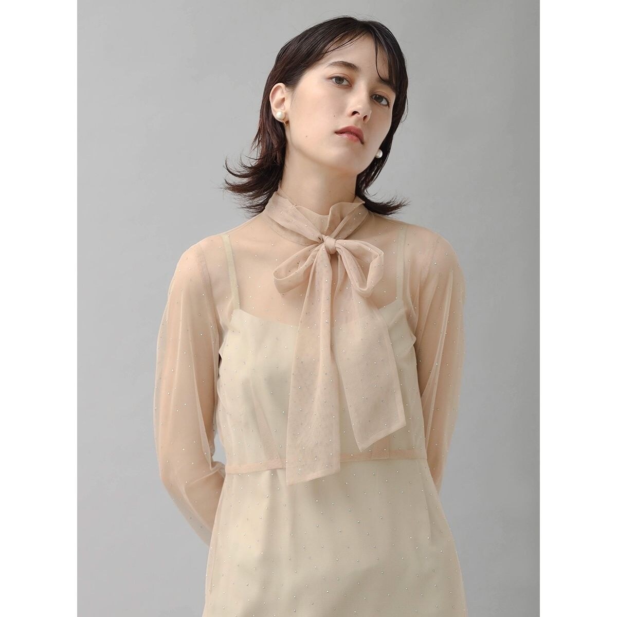 ラインストーンチュールボウタイドレス | プチローブ(petirobe