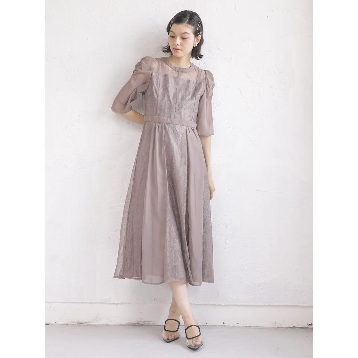 petirobe ボリュームショルダーバイカラードレス プチローブ petirobe ボリュームショルダーバイカラードレス