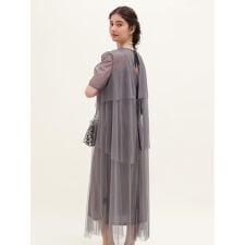 バックリボンチュールティアードドレス