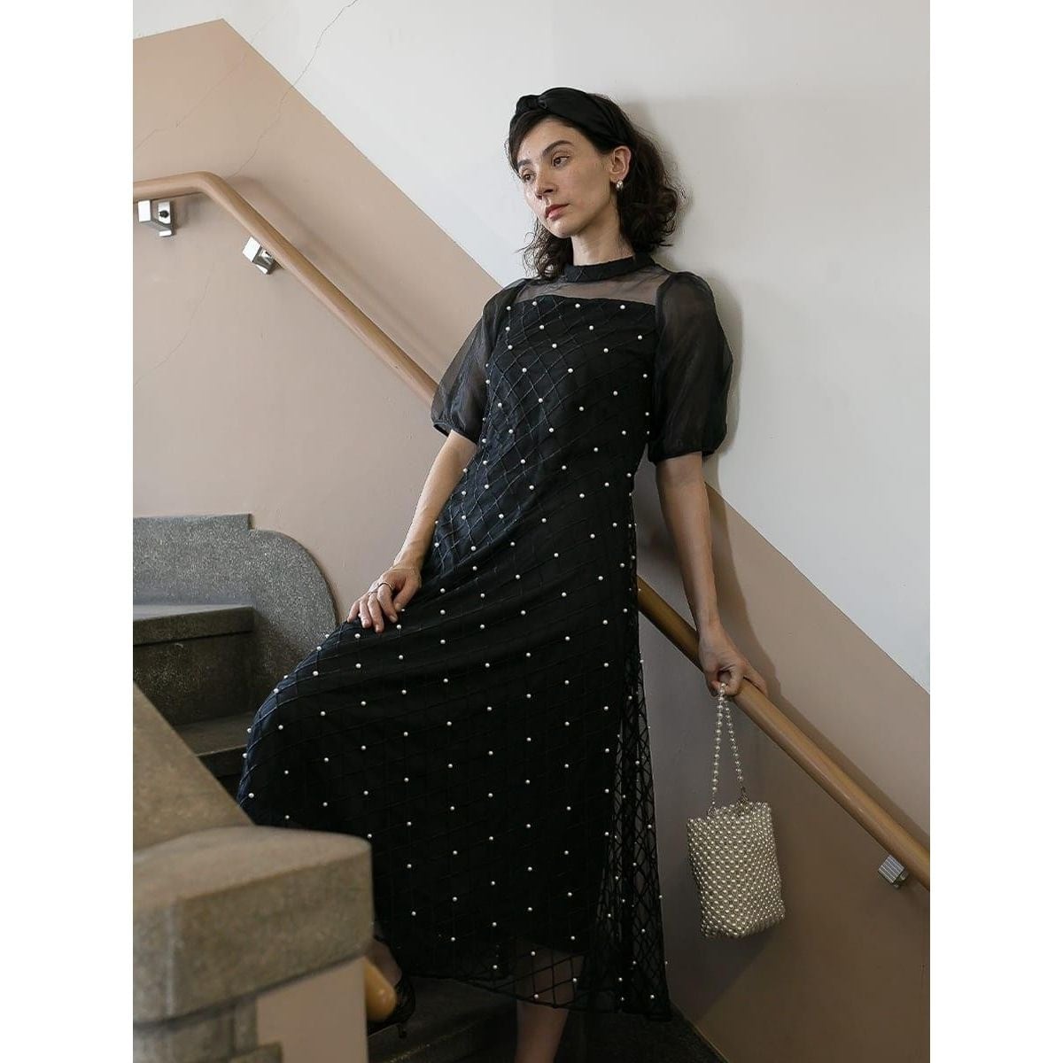 花柄ジャガード×ラメチュールレイヤードワンピース | プチローブ