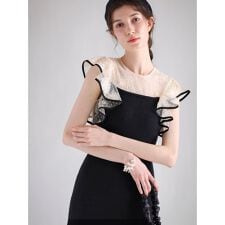 フラワードットチュールドッキングニットワンピース