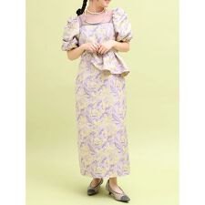 フラワージャガードペプラムドレスワンピース