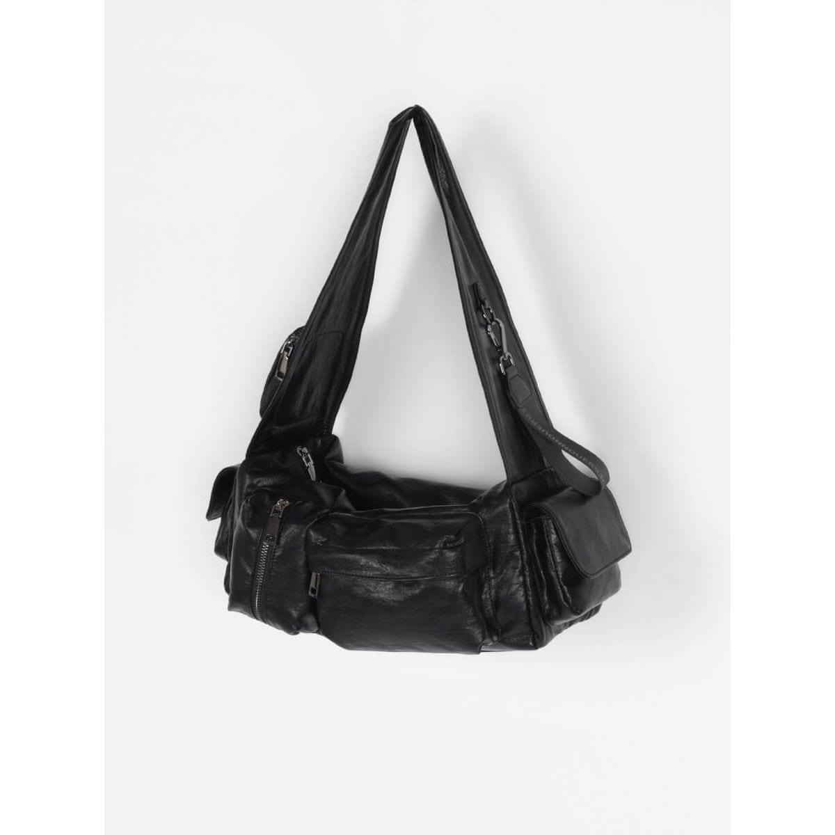 ヌエール】レザー 2way ショルダーバッグ ボディバッグ 黒×オレンジ