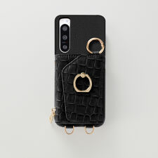 android ケース 【リング クロコ】xperiaケース スマホショルダー スマホポーチ