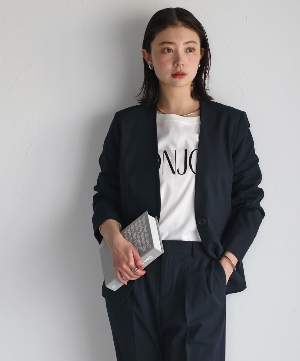 定番スーツ洗えるUVケア】ストレッチノーカラージャケット