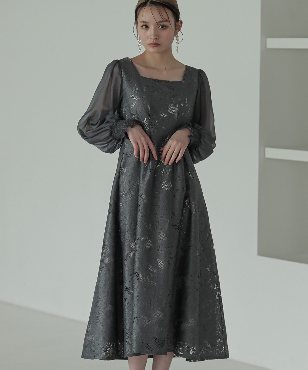 ビレイ（birei）/ジャガードレーススクエアネックフレアドレス ジャガードレーススクエアネックフレアドレス | ビレイ(birei
