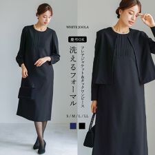 ホワイトジョーラ(WHITE JOOLA)の【洗濯機可！ストレッチ！防シワ！】ブラックフォーマル　フレアーノーカラージャケット×タックワンピース