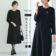 ホワイトジョーラ(WHITE JOOLA)の【洗濯機可！ストレッチ！防シワ！】慶事・弔事で使える！ペプラムジャケットレイヤード風ワンピース