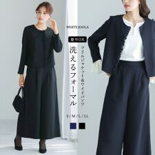 ホワイトジョーラ(WHITE JOOLA)の慶事・弔事【洗濯機可！接触冷感！ストレッチ！防シワ！】フリルノーカラージャケット＆ワイドパンツセット