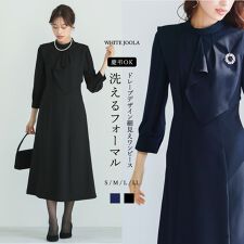 ホワイトジョーラ(WHITE JOOLA)の慶事・弔事【洗濯機可！接触冷感！ストレッチ！防シワ！】ドレープデザイン細見えワンピース