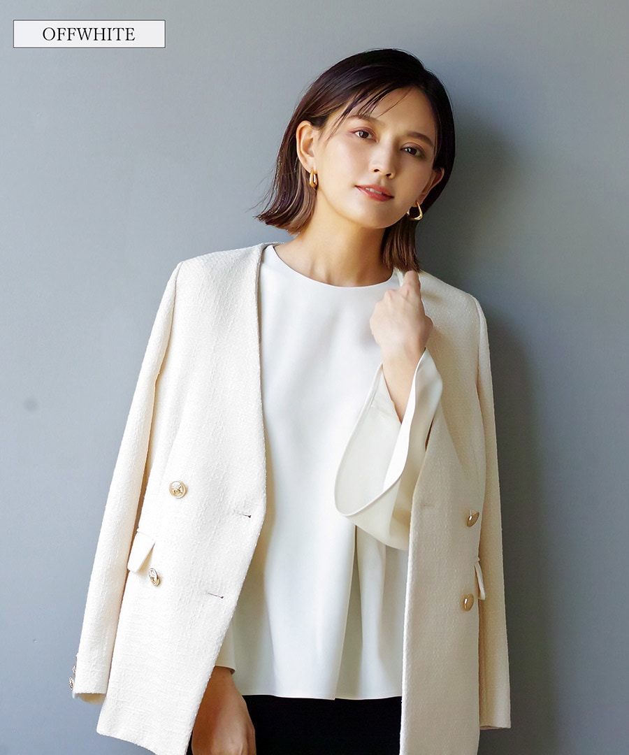 ⚠️専用アカウント⚠️です ホワイトジョーラ　ツイードセットアップ 洗える＆防シワ！【WEB限定！WHITEJOOLA】ノーカラーツイード