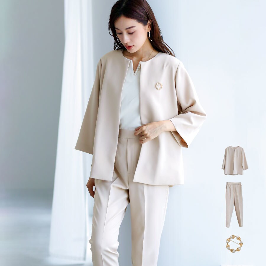 ダブルピケクロス・きちんと見えカラーレスジャケット | ホワイト