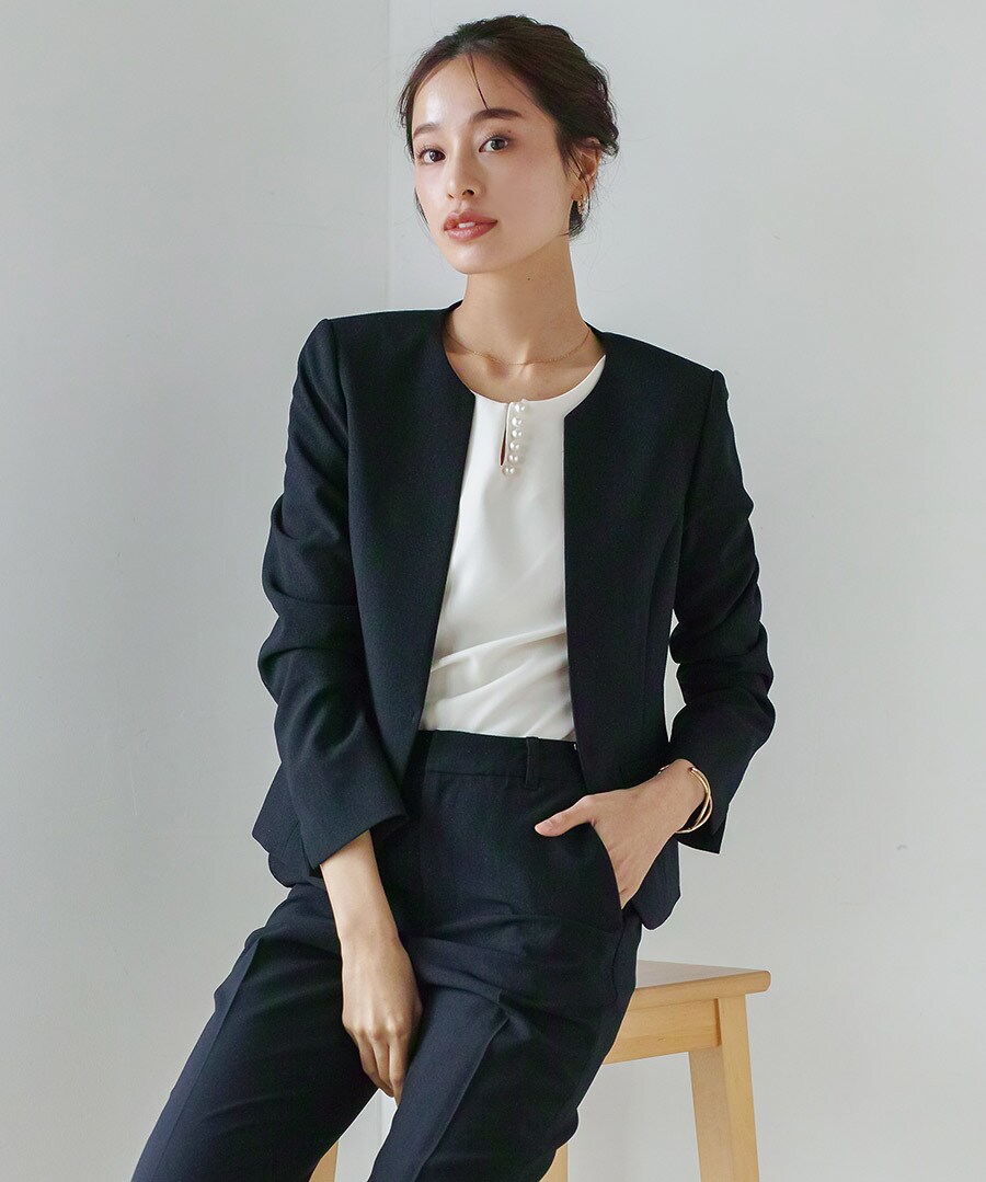 White Joola フォーマルセットアップ 黒 Mホワイトジョーラ 喪服・礼服【洗濯機で洗える】お袖スカラップレース切り替え