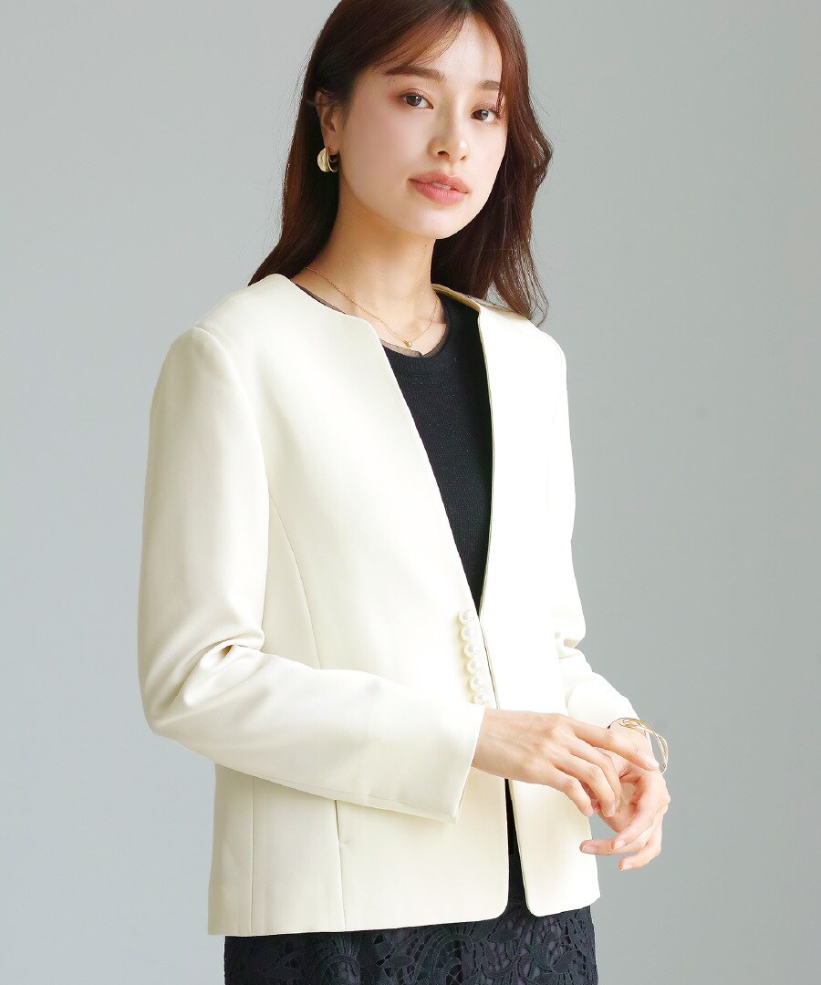 洗える＆防シワ！【WEB限定！WHITEJOOLA】ノーカラーツイード