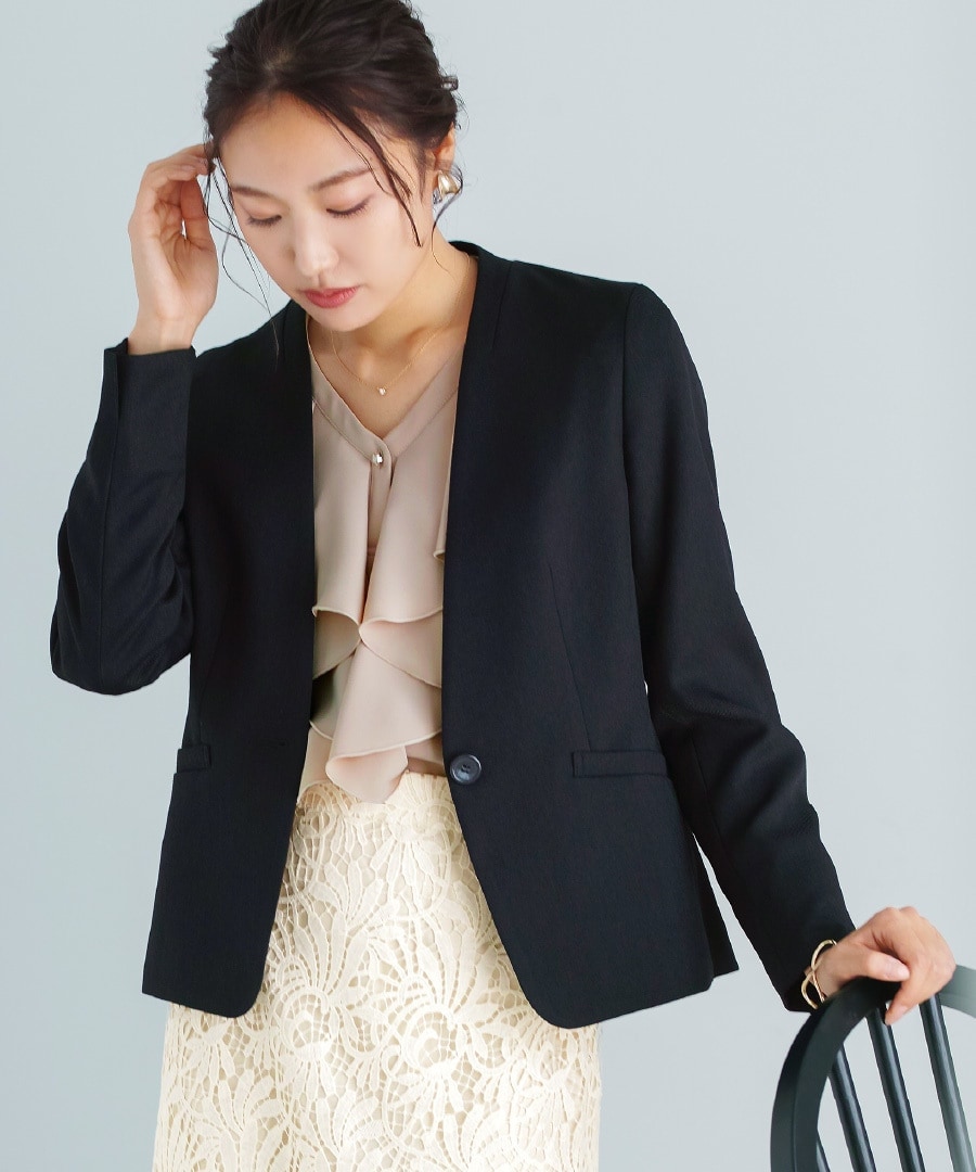 洗える＆防シワ！【WEB限定！WHITEJOOLA】ノーカラーツイード