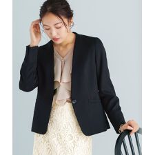 【洗える・撥水・サステナブル素材】シャークスキンツイード・カラーレスジャケット