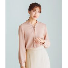 【 洗える 】 パールライクチェーン付・ボウタイデザインブラウス