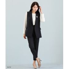 【 コーデ自在セットスーツ 】 ジレ＆テーパードパンツ＆アクセサリー付ブラウス3点セット