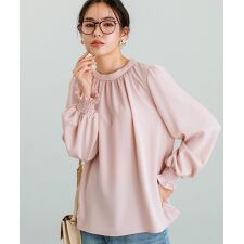 【 ディテール映え 】ソフトツイル・袖口シャーリングフレアブラウス