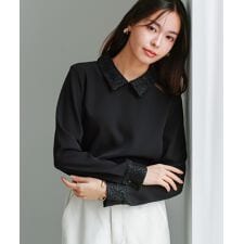 【 ディテール映え 】ソフトツイル・襟袖レースクラシカルブラウス