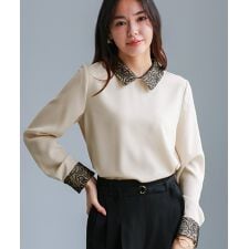 【 ディテール映え 】ソフトツイル・襟袖レースクラシカルブラウス