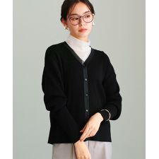 【 異素材MIX 】シアーオーガンジー切替Vネックニットカーディガン