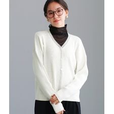 【 異素材MIX 】シアーオーガンジー切替Vネックニットカーディガン